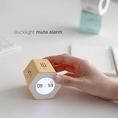 mooas Multi-Hexagon Clock Timer, Cube, Backlight, Countup/Down (White) | 6 Preset Times, Productivity Timer, 12/24H Clock, Battery Operated, Sound/Mute, Easy to Use, Exercise, Study, Cooking, Work - color: White, Mint, Yellow