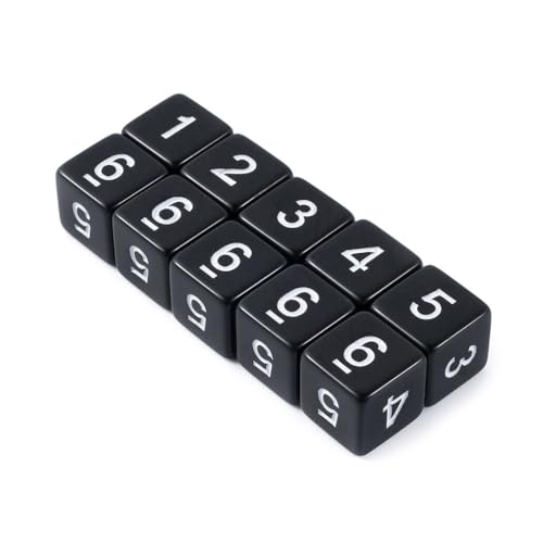 10 Pieces Polyhedral D6 Dice Set, 6 Sided Dice 16mm Square Edge Dice for RPG MTG DND Table Games (Black) - color: Black