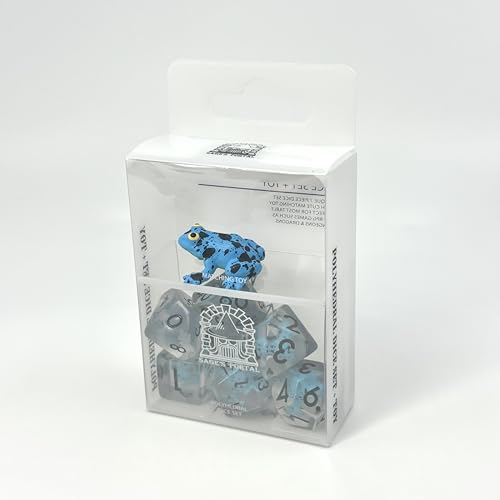 Sage's Portal Animal Familiars Resin DND Dice Set Polyhedral Dice Set for Dungeons and Dragons RPG Pathfinder Tabletop TTRPG (Blue Frog + Figurine) - color: Blue Frog + Mini Figure, style: Dice Set +Mini Figure