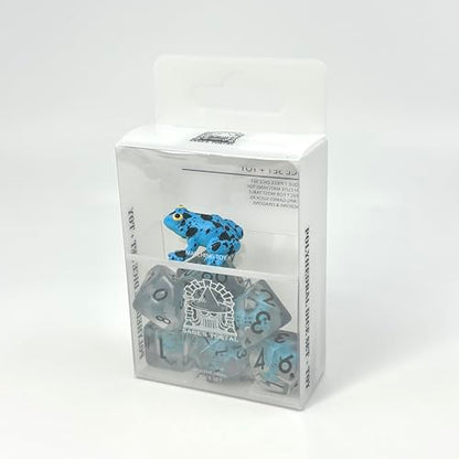 Sage's Portal Animal Familiars Resin DND Dice Set Polyhedral Dice Set for Dungeons and Dragons RPG Pathfinder Tabletop TTRPG (Blue Frog + Figurine) - color: Blue Frog + Mini Figure, style: Dice Set +Mini Figure