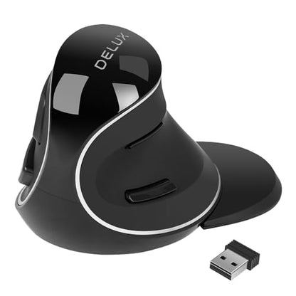 DELUX Ergonomic Vertical Mouse, Wireless Ergo Mouse for Large Hands, 2.4G Connection, Silent Clicks, Up to 1600 DPI,6 Buttons, Removable Wrist Rest, Compatible with Laptop/PC (M618Plus Wireless-Black) - color: 2.4G Wireless