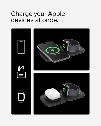 Belkin Qi2 15W Magnetic Wireless Travel Pad, 2 in 1 Foldable Charger | MagSafe compatible, iPhone 16 Series, Apple Watch 9, AirPods compatible, portable travel charger, Magnetic - style: 2 in 1