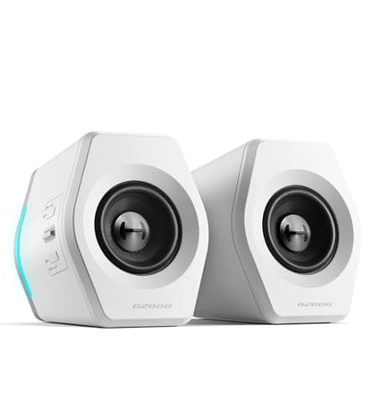 Edifier Hecate RGB Gaming Speakers, 32W Peak Power, Bluetooth 5.1, Game/Movie/Music Modes, 12 RGB Lighting Effects, Compact Design for PC/PS4/Desktop - White | Game/Movie/Music Modes, 12 RGB Lighting Effects, Compact Design for PC/PS4/Desktop, 2.75" Full-