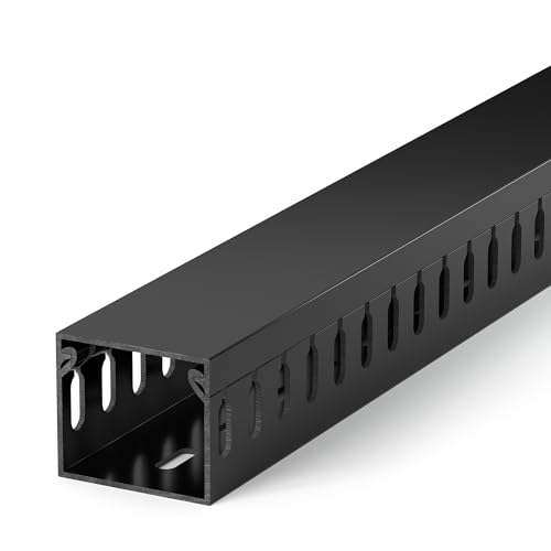1.4"H x 1.6"W Cable Raceway, 12ft Under Desk Wire Management Channel, Black | Slotted Wire Duct, 4 Pack (3 ft Each), Heavy-Duty PVC Cable Management for Server Racks, Network Cables & Electrical Cabinets - color: Black, size: 1.4in H X 1.6in W X 12ft L