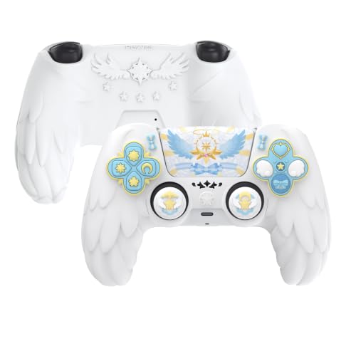 PlayVital Magic Wings Protective Silicone Cover Skin for ps5 Controller – Soft Anti-Slip Grip Protector Case for ps5 Controller with Thumbstick Caps & Stickers, Charging Station Compatible - White - color: White