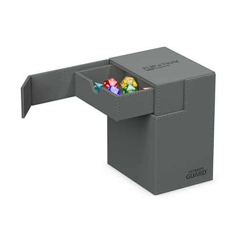 Ultimate Guard Flip'n'Tray 133+, Deck Case for 133 Double-Sleeved TCG Cards + Dice Tray, Grey, Independent Magnetic Closure & Microfiber Inner Lining - color: Grey, size: 133+