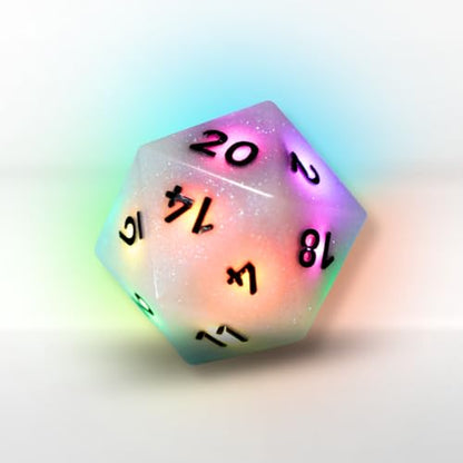 Electronic Dice - D20 (Aurora Sky) - RGB Polyhedral Dice, App-Controlled Light Patterns & Audio, Wireless Charging, Resin, VTT Connectable via Bluetooth, for Role Playing Games Like DND! - color: Aurora Sky