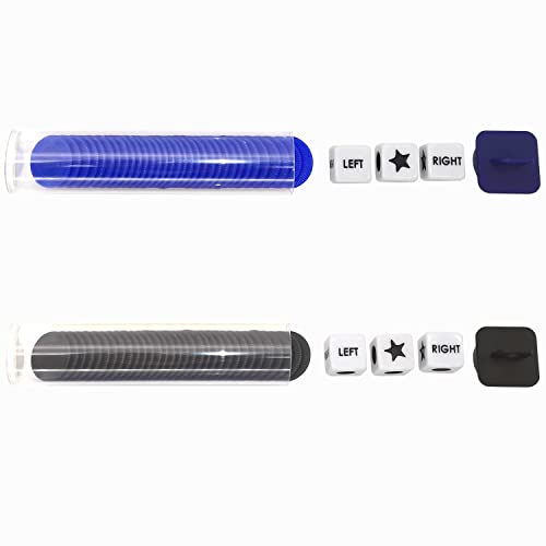 Ahoper Right Left Center Dice Game Prime Set Bundle with 3 Dices + 36 Chips. Round Tube Storage is Very Convenient for Travel. Easy to Store, Carry Around. (2 Pack) - color: 2 Pack