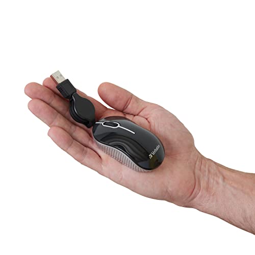 Verbatim Wired Optical Computer Mini USB-A Mouse - Plug & Play Corded Small Travel Mouse with Retractable Cable – Black 98113 - color: BLACK