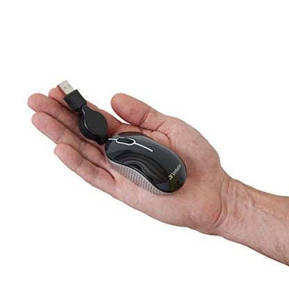 Verbatim Wired Optical Computer Mini USB-A Mouse - Plug & Play Corded Small Travel Mouse with Retractable Cable – Black 98113 - color: BLACK