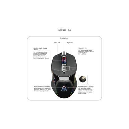 Adesso iMouse X5 USB RGB Illuminated Gaming Mouse, 7 Buttons | Adjustable Weight, 6 Level DPI Switch up to 6400, Ergonomic Design for Right-Handed Gamers, Multi-Color LED Backlight