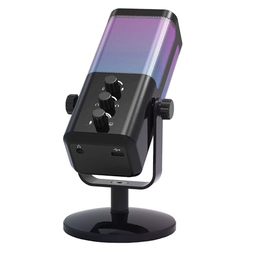 USB Microphone for PC/Gaming，Smart ENC Noise Cancelling & Heart-Shaped Pickup，RGB Lighting & Multi-Knob Control for Streaming/Podcast，with Mic Arm Stand, Black Standard Model - style: Base style