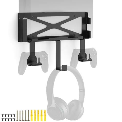 PS4 FAT Wall Mount Bracket, Wall Mount Compatible Only with PS4 Original Old Model CUH-1000/1100/1200, with 2 Controller Holders & Headset Hanger, Space Saving TV Side Mount