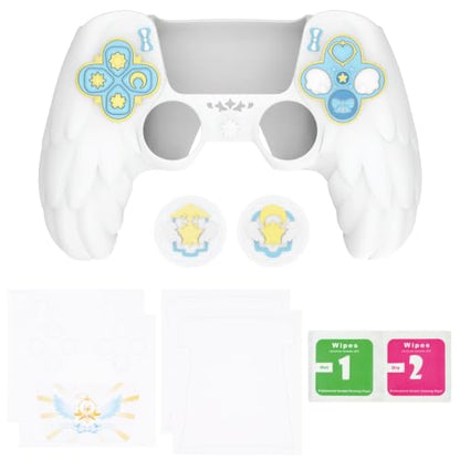 PlayVital Magic Wings Protective Silicone Cover Skin for ps5 Controller – Soft Anti-Slip Grip Protector Case for ps5 Controller with Thumbstick Caps & Stickers, Charging Station Compatible - White - color: White