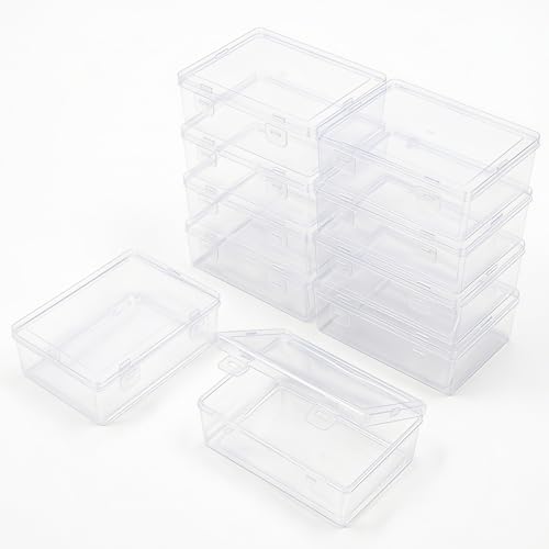 Rectangular Clear Plastic Storage Containers, 5x3.46x1.69in | 10 Pack, Hinged Lid, For Beads and Small Craft Items - size: 5 x 3.46 x 1.69 inch