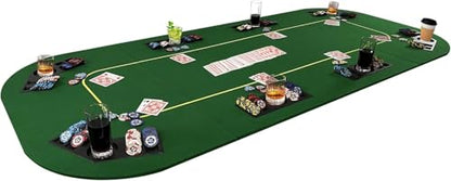 Foldable Poker Table Top with Chips Tray & Cup Holders, Carrying Bag | 79 x 36 Inch Rectangular Poker Table Topper Green Felt, Professional Texas Hold’em Poker Mat for Card Casino Games - color: Yellow