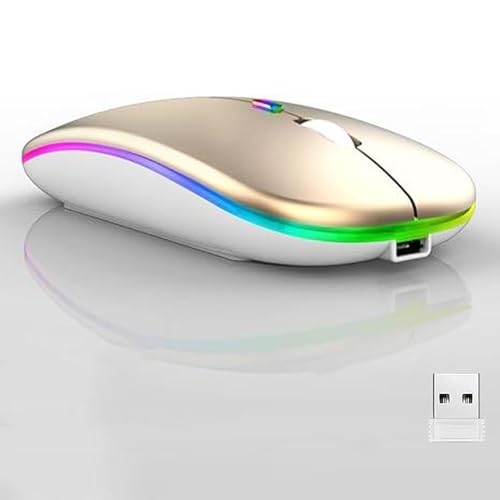 Guiheng Wireless Bluetooth Mouse,LED Dual Mode Rechargeable Silent Slim Laptop Mouse,Portable(BT5.2+USB Receiver) Dual Mode Computer Mice,for Laptop,Desktop Computer,ipad Tablet,Phone,TV (Gold) - color: gold
