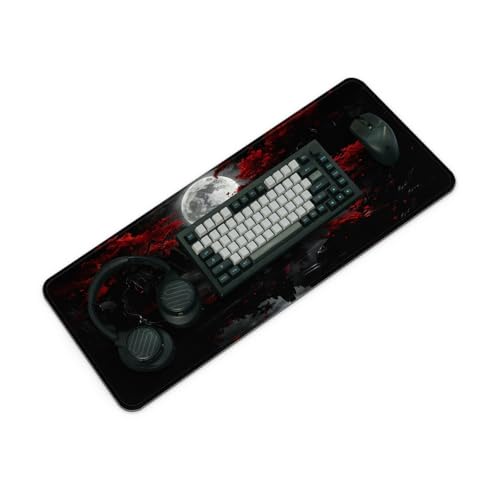 Gaming Mouse Pad with Anti-Slip Rubber Base, Extended Large Computer Mouse Mat with Stitched Edges, Long XL Anime Mousepad for Laptop and Keyboard, 31.5 x 11.8 inch (Dark Full Moon) - color: Dark Full Moon