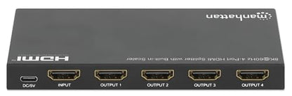 Manhattan HDMI Splitter with Scaler 1 in 4 Out, 8K 60Hz 4K 120Hz, EDID Control, HDR, HDCP 2.3, 48 Gbps, Metal Housing - 208475 - size: 1 In x 4 Out