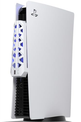 PS5 Cooling Fan (Not for Slim/Pro) High-Efficiency Cooler with USB3.0 | Cooling Fan for PS5, PS5 Accessories with Quiet Cooler Fan, Air Balance Blade, Blue Led Light - style: Light Gray
