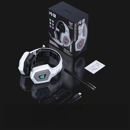 Gaming Headset with Microphone, Gaming Headphones Compatible for PS4 PS5 Xbox PC with RGB Lights, PlayStation Headset with Noise Reduction 7.1 Surround Sound Over-Ear and Wired 3.5mm Jack - color: White
