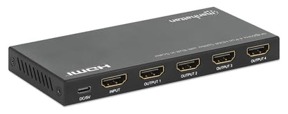 Manhattan HDMI Splitter with Scaler 1 in 4 Out, 8K 60Hz 4K 120Hz, EDID Control, HDR, HDCP 2.3, 48 Gbps, Metal Housing - 208475 - size: 1 In x 4 Out