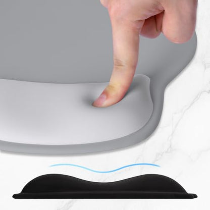 ITNRSIIET Ergonomic Mouse Pad with Wider Memory Foam Wrist Rest +17%, Curved Cushion Reduces Pressure 20%, Pain Relief, Non-Slip, Smooth, Cute Color Desk Accessory, 9.85 x 9 inch, Light Gray Accent - color: Light Gray Accent