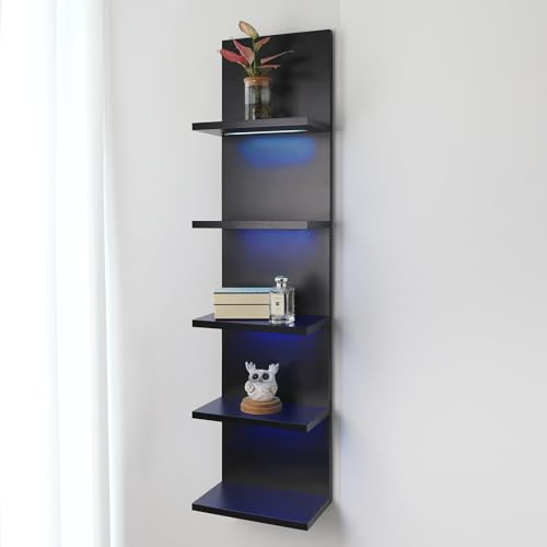 5 Tier Wall Shelf Unit, Black, RGB Lack Shelf with Light | Vanity Shelves, For Room, Office, Bathroom, Remote Control - color: 5 Tier Rgb Black