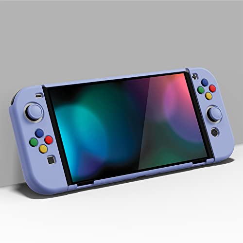 PlayVital AlterGrips Protective Slim Case for Nintendo Switch OLED, Ergonomic Grip Cover for Joycon, Dockable Hard Shell for Switch OLED w/Thumb Grip Caps & Button Caps - color: Light Violet