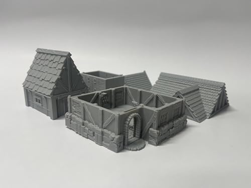 Generic Little Town and Village Houses Scene, Architecture Terrain Scenery for 18-22mm Miniatures Wargame, 3D Printed and Paintable (Standard Edition)