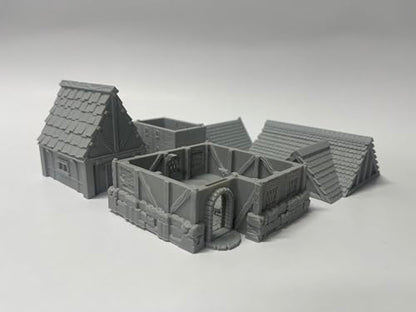 Generic Little Town and Village Houses Scene, Architecture Terrain Scenery for 18-22mm Miniatures Wargame, 3D Printed and Paintable (Standard Edition)