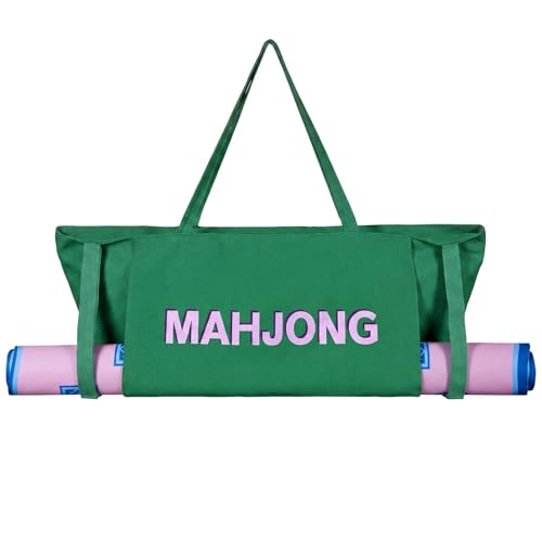 Abbylike 28x9 Inches Mahjong Bag for Rolled Mat Tiles Racks Pushers Accessories Empty Mahjong Tote Bag with Zipper Closure Outer Pockets Lining Large Capacity(Green,Canvas) - color: Green