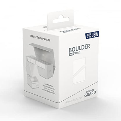 Ultimate Guard Boulder Solid 100+, Deck Case for 100 Double-Sleeved TCG Cards, White, Secure & Durable Storage for Trading Card Games, No Transparency - color: White