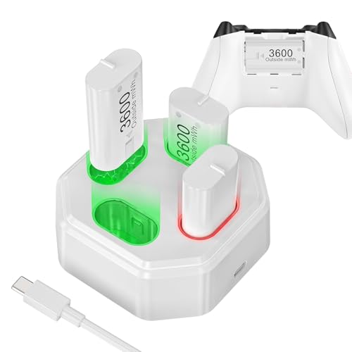 4 Pack Rechargeable Battery Pack Compatible with Xbox Series S/X,Charger Dock with 4 x 3600mWh NiMH Controller Battery Pack for Xbox One Wireless Controller - color: White