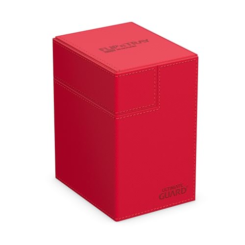 Ultimate Guard Flip'n'Tray 133+, Deck Case for 133 Double-Sleeved TCG Cards + Dice Tray, Red, Independent Magnetic Closure & Microfiber Inner Lining - color: Red, size: 133+