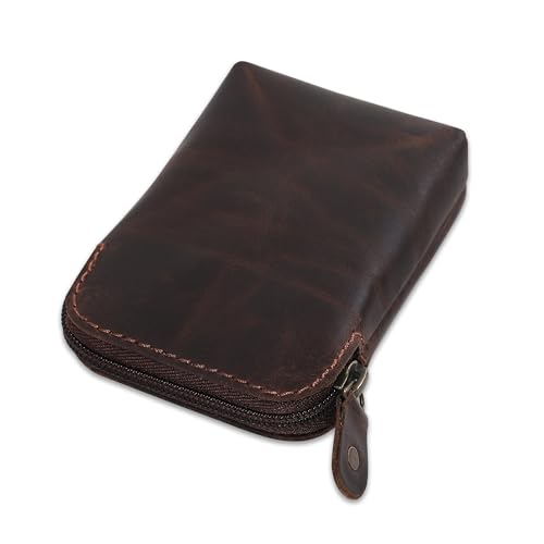 Full-Grain Leather Playing Card Case, Brown | Zippered, For Poker & Bridge Cards, Travel Card Organizer, Secure Multi-Purpose Wallet, Storage Pouch - color: Brown
