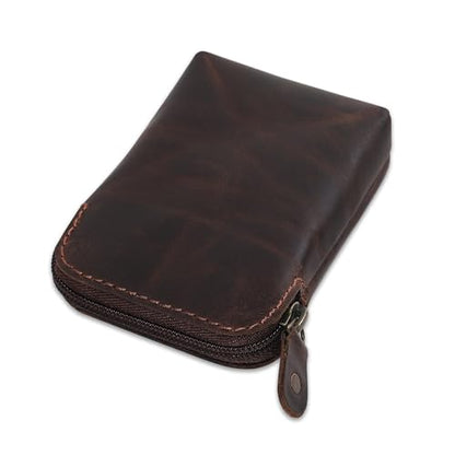Full-Grain Leather Playing Card Case, Brown | Zippered, For Poker & Bridge Cards, Travel Card Organizer, Secure Multi-Purpose Wallet, Storage Pouch - color: Brown