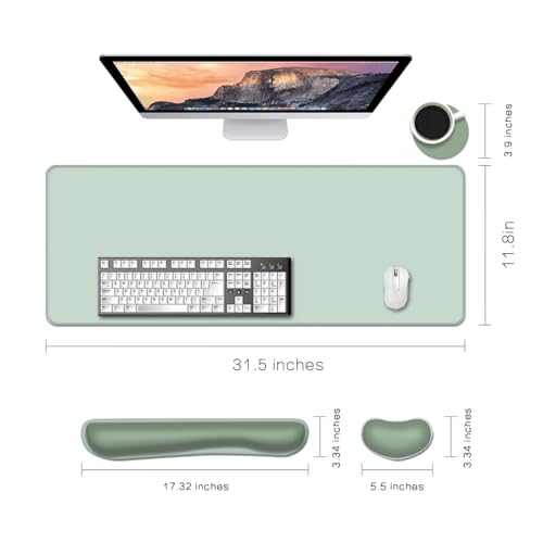 Desk Mat, Large Gaming Mouse Pad with Wrist Rest, 4 in1 XXL Mouse pad+Keyboard Wrist Rest+Mouse Pad Wrist Support+Cup Coaster Set, Ergonomic Desk Pad for Home Office, Minty Green - color: Minty Green