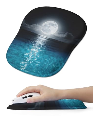 Blue Ocean and Moon Aesthetic Ergonomic Mouse Pad for Carpal Tunnel Pain Relief, 65% Usable Mouse Area, Memory Foam Concave Wrist Rest for Office, PC, Gaming - color: 08 Blue Ocean and Moon