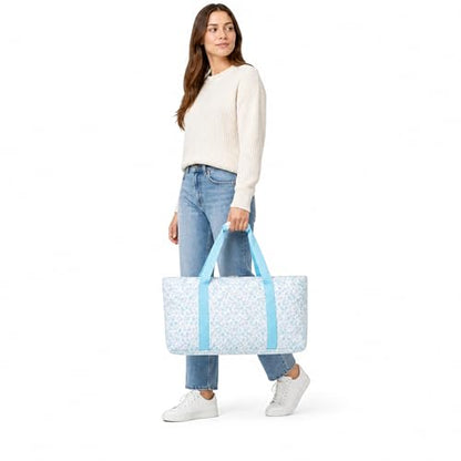 PiPiCat 2026 Complete American Mahjong Set, 166 Tiles (30mm) with 31.5x31.5in Mat One-Click Flip Reinforced 18-Inch Rack/Pushers Shockproof Bag & 6 Spare (Floral Blue) - color: Floral Blue
