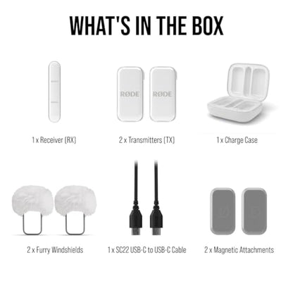 RØDE Wireless Micro - Wireless Microphone for Lightning iPhone (X Through 14) - Two Mics with Charge Case for Smartphone Content Creation, White - NOT for iPhone 15/16 or USB-C | Lightning Receiver for Iphone, 2 Clip-on Transmitters, Up to 21 Hr Battery,