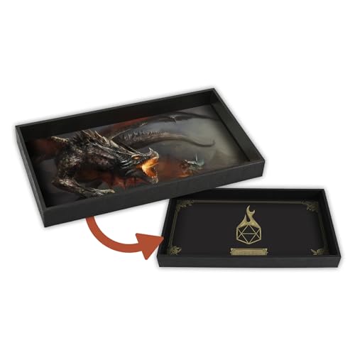 Forged Dice Co. Dice Tray 14" - Reversible Dice Rolling Mat - Compatible with Board Games and Tabletop RPGs Like Dungeons and Dragons Pathfinder Roleplaying Games - Dragon Battle - color: Black Tray W/ Dragon Battle Mat