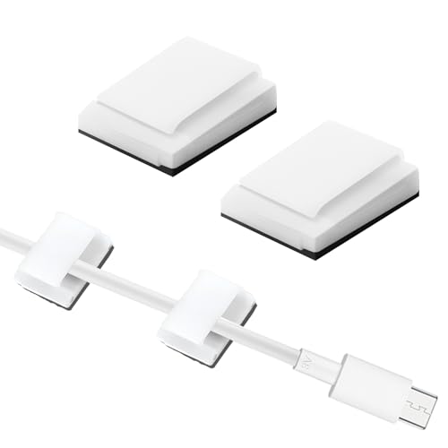 100 Pcs Flat Cable Clips Ethernet Wire Holders for Cords Self Adhesive Cable Clips for Home Wall Ethernet Network Cord Organizer Decoration Fairy Light Sticky Hooks Desk Car Home and Office White