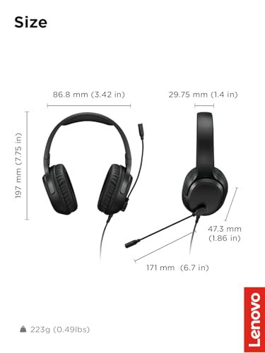 Lenovo H110 Wired Gaming Headset - 3.5mm Connection, Omni-Directional Microphone, Breathable Ear Cups, Built-in Volume Wheel - Black - style: H110