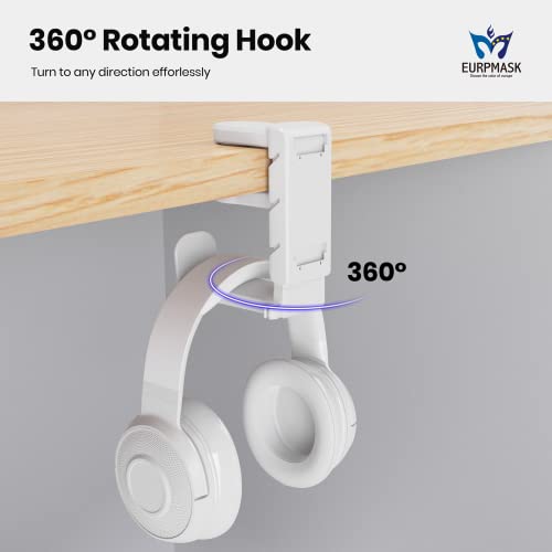 3-in-1 Headset&Controller Holder - EURPMASK Upgraded PC Gaming Headset Stand, Adjustable Clamp-on Headphone Holder,Headphone Controller Hook Under Desk w/ 360 Degree Swivel&Cable Clip Organizer-White - color: White Pro