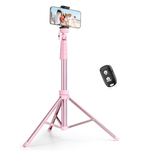 SENSYNE 72" Phone Tripod & Selfie Stick, Extendable Cell Phone Tripod Stand with Wireless Remote and Phone Holder, Compatible with iPhone Android Phone, Camera, Pink - color: Pink, size: 72-inch