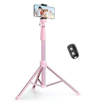 SENSYNE 72" Phone Tripod & Selfie Stick, Extendable Cell Phone Tripod Stand with Wireless Remote and Phone Holder, Compatible with iPhone Android Phone, Camera, Pink - color: Pink, size: 72-inch