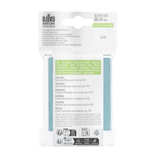 Gamegenic Just Sleeves - Standard American (50 Pack) 62×94 mm Card Sleeves | Cost-Effective Protection Compatible with Prime Green Size, Entry-Level Clear Sleeves for Board Games, TCGs and LCGs