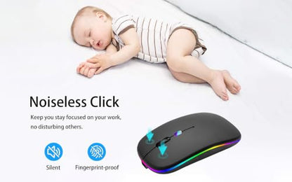 AIKOKOK Wireless Bluetooth Mouse, Rechargeable Dual Mode Mouse, Matte Black | BT 5.2 & 2.4G USB Receiver, 3 Adjustable DPI,LED Lights,Slim,Silent,Portable Computer Mouse for Laptop,PC,MacBook,iPad,Tablet - color: Matte Black