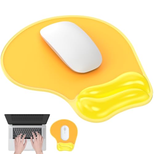 Gel Mouse Pad with Wrist Rest, Ergonomic for Laptop, Non-Slip Base | Cooling Gel Comfort, Soft Squishy Wrist Support, Easy to Clean, Non-Slip PU Base, for Office & Home Desk Yellow - color: Yellow